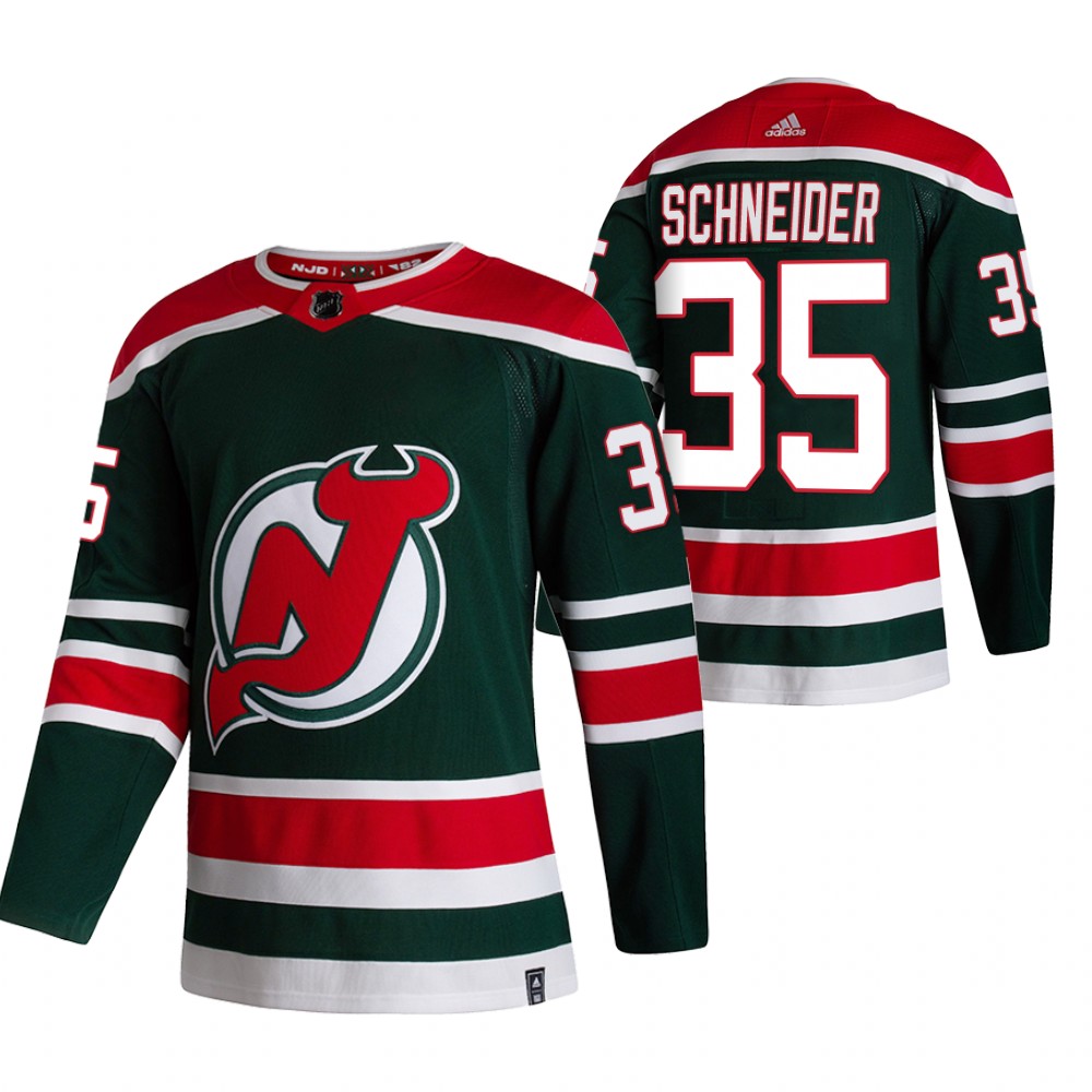 2021 Adidias New Jersey Devils 35 Corey Schneider Green Men Reverse Retro Alternate NHL Jersey